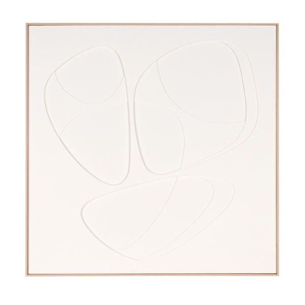 HomeRoots White Curvy Geo Trio Embossed Canvas Wall Art in Brown Shadowbox Frame for Modern Decor Accent 653974