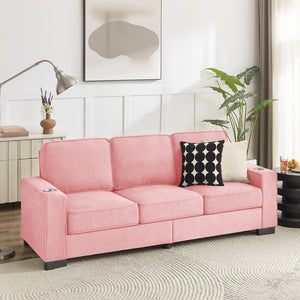 English Elm 83.86"Snowfleece Luxurious 3-Seater Sofa with High-Density Sponge & Spring Support, Cozy Velvet Pink W1359P215067