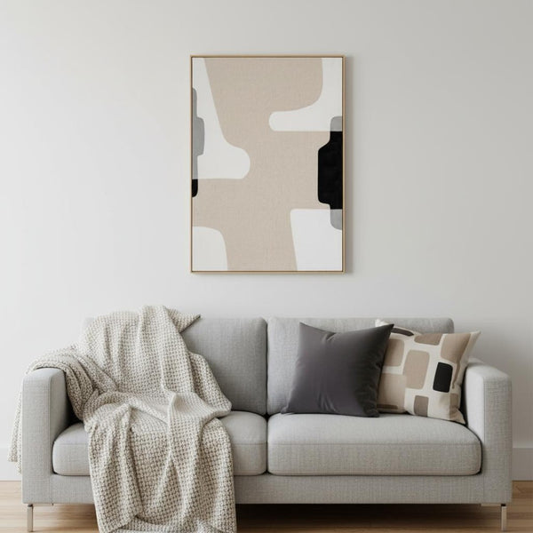 HomeRoots Cadenza Hand-Painted Wall Art in Brown Floater Frame - Artisan Canvas for Modern Home Décor 653980