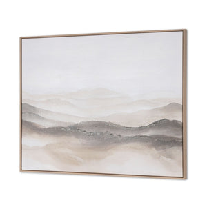 HomeRoots Over the Hills Hand-Painted Canvas Art in Rich Brown Floater Frame for Stunning Home Décor 653986