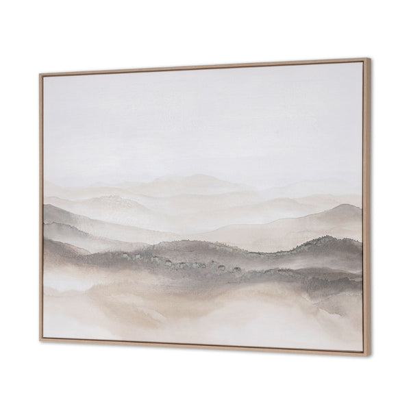 HomeRoots Over the Hills Hand-Painted Canvas Art in Rich Brown Floater Frame for Stunning Home Décor 653986