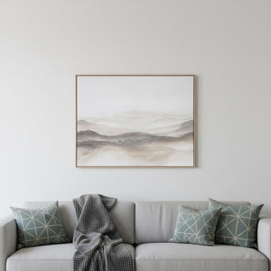 HomeRoots Over the Hills Hand-Painted Canvas Art in Rich Brown Floater Frame for Stunning Home Décor 653986