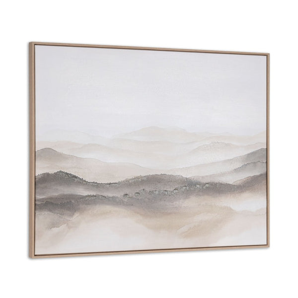 HomeRoots Over the Hills Hand-Painted Canvas Art in Rich Brown Floater Frame for Stunning Home Décor 653986