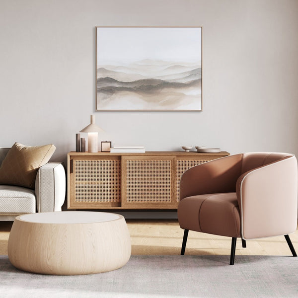 HomeRoots Over the Hills Hand-Painted Canvas Art in Rich Brown Floater Frame for Stunning Home Décor 653986