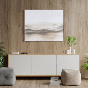 HomeRoots Over the Hills Hand-Painted Canvas Art in Rich Brown Floater Frame for Stunning Home Décor 653986