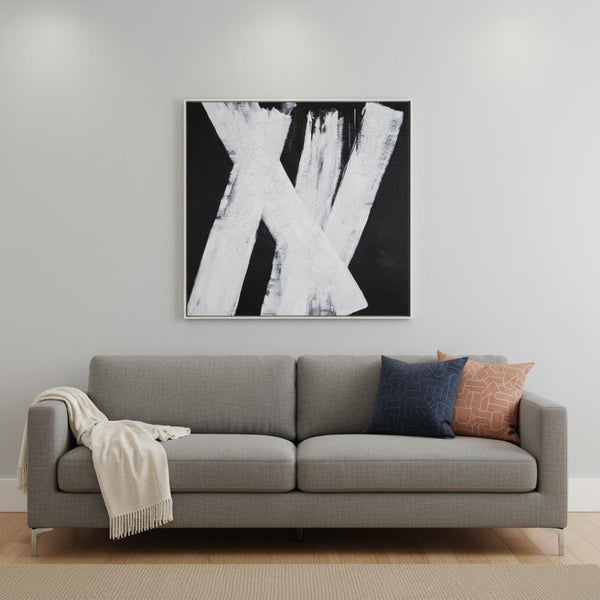HomeRoots Intersecting Dimensions Hand-Painted Canvas Wall Art in White Floater Frame for Modern Elegance 653987