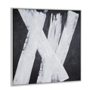 HomeRoots Intersecting Dimensions Hand-Painted Canvas Wall Art in White Floater Frame for Modern Elegance 653987