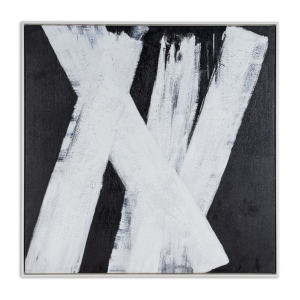 HomeRoots Intersecting Dimensions Hand-Painted Canvas Wall Art in White Floater Frame for Modern Elegance 653987