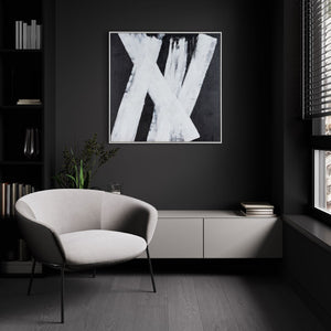 HomeRoots Intersecting Dimensions Hand-Painted Canvas Wall Art in White Floater Frame for Modern Elegance 653987