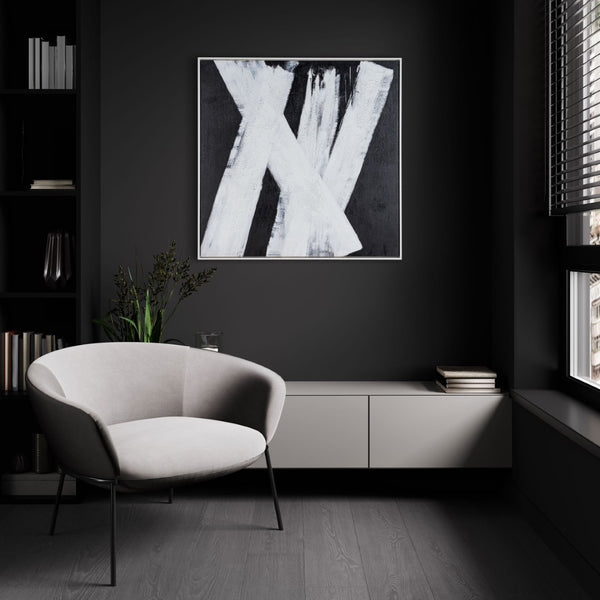 HomeRoots Intersecting Dimensions Hand-Painted Canvas Wall Art in White Floater Frame for Modern Elegance 653987