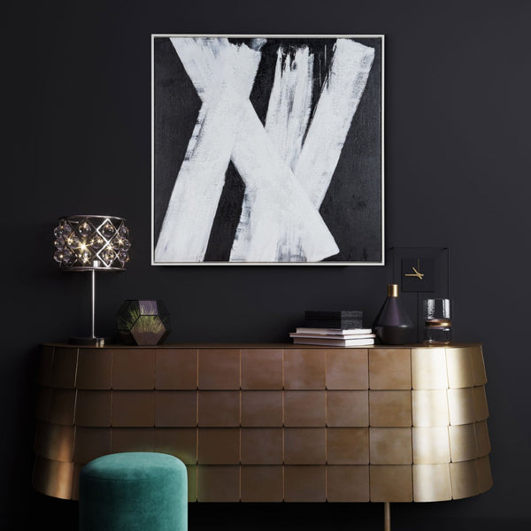 HomeRoots Intersecting Dimensions Hand-Painted Canvas Wall Art in White Floater Frame for Modern Elegance 653987