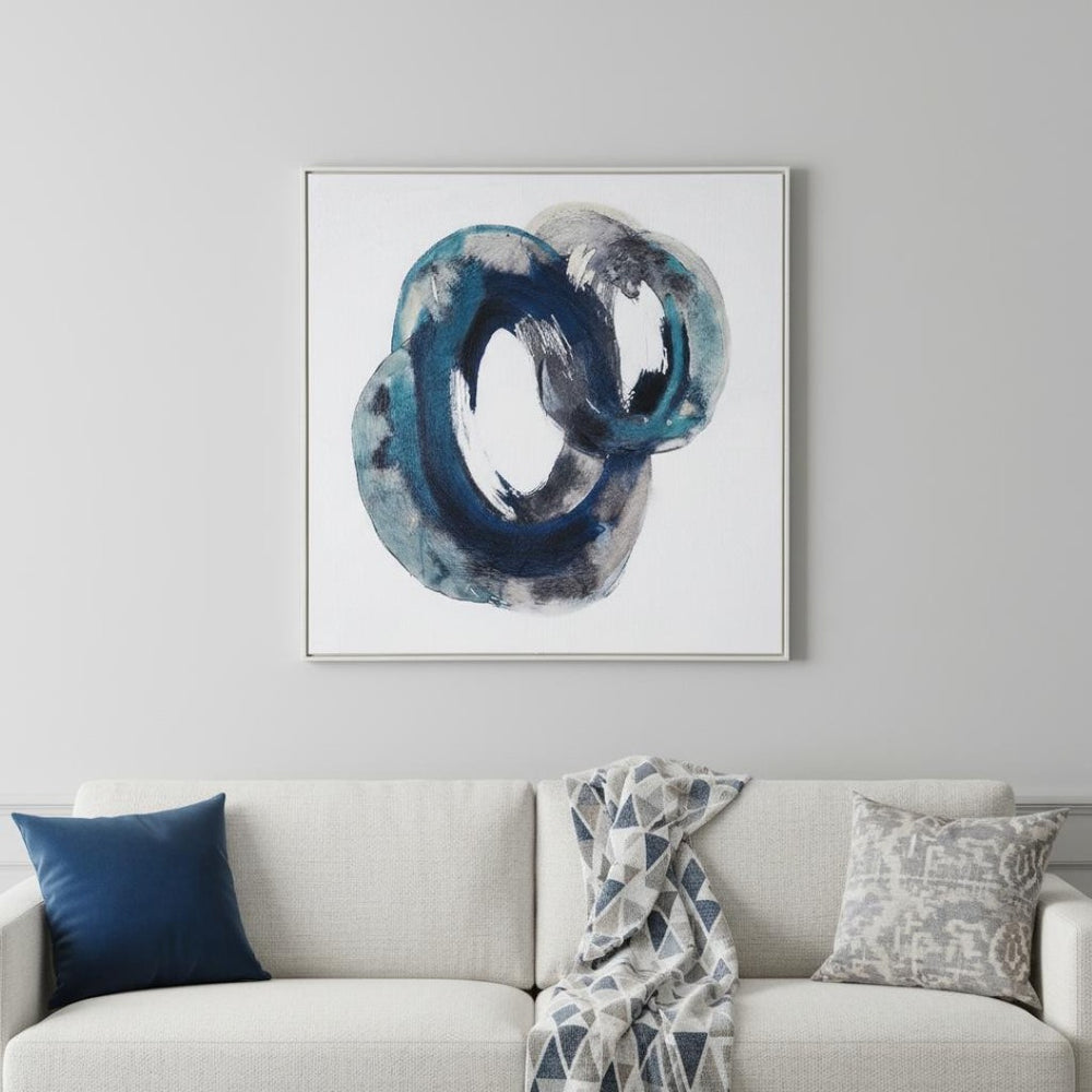 HomeRoots Ripples Hand-Painted Canvas Wall Art in White Floater Frame – Modern Serenity for Any Room 653988