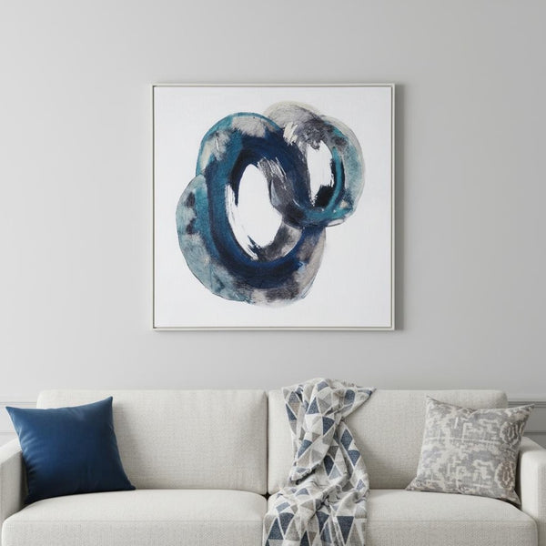 HomeRoots Ripples Hand-Painted Canvas Wall Art in White Floater Frame – Modern Serenity for Any Room 653988