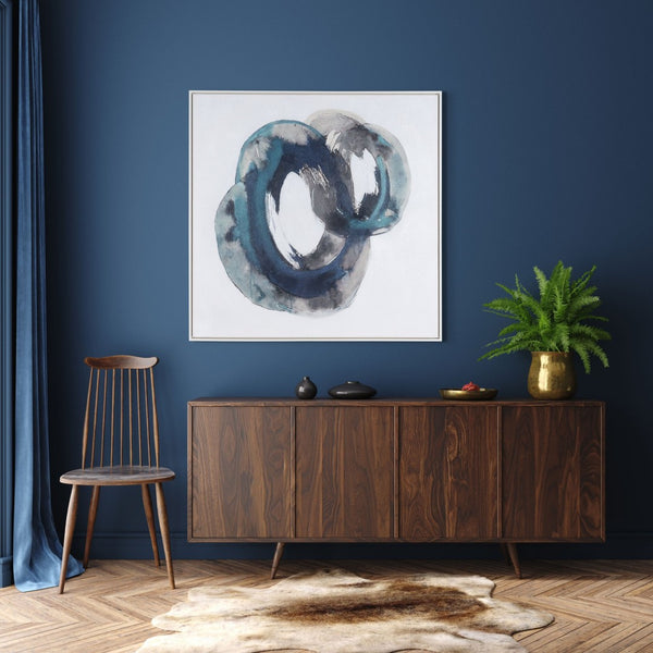 HomeRoots Ripples Hand-Painted Canvas Wall Art in White Floater Frame – Modern Serenity for Any Room 653988