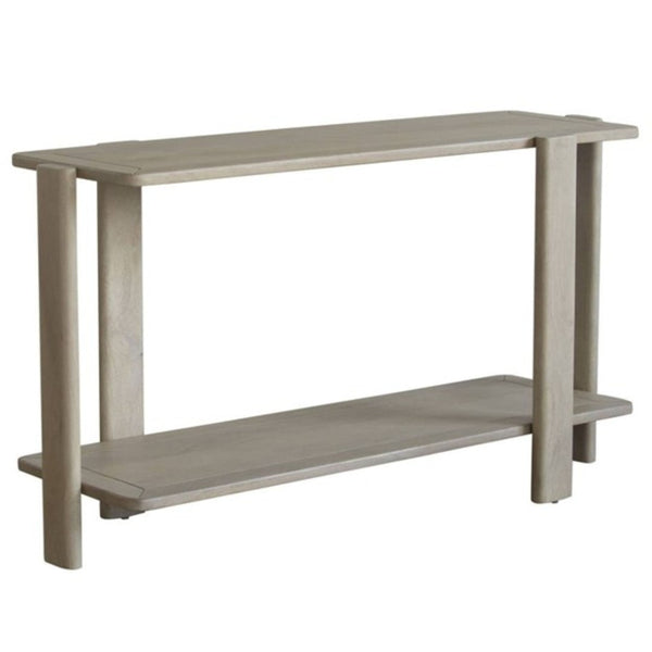 HomeRoots 54" Hand-Finished Solid Wood Distressed Console Table with Unique Design & Two-Tier Storage Solution 653989