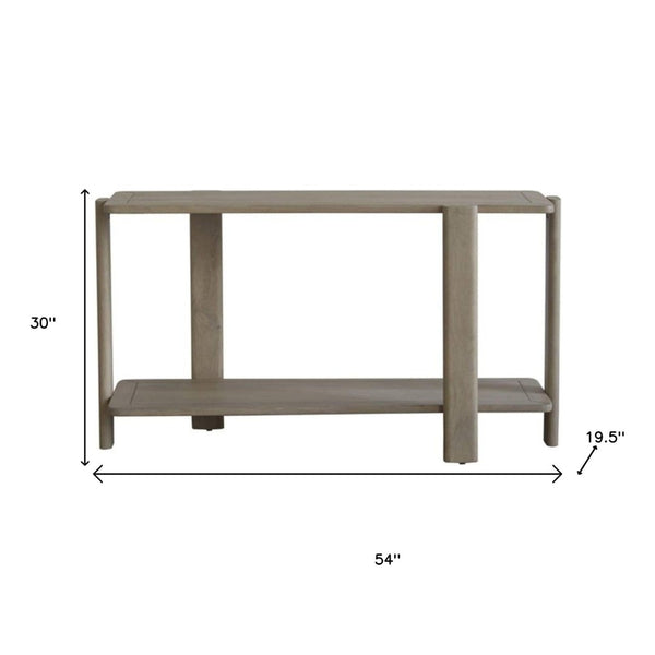 HomeRoots 54" Hand-Finished Solid Wood Distressed Console Table with Unique Design & Two-Tier Storage Solution 653989