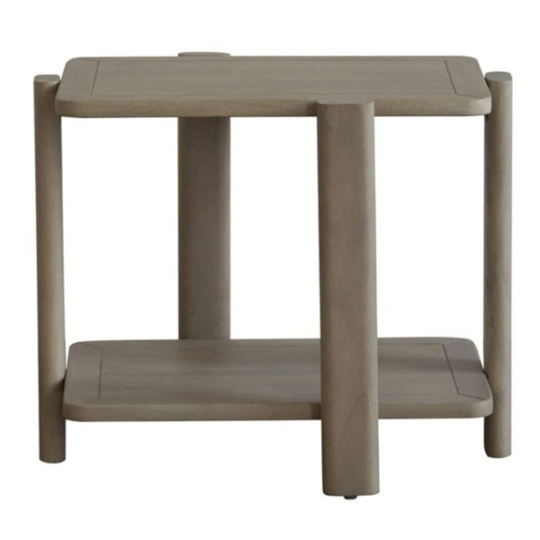 HomeRoots 22" Natural Distressed Solid Wood End Table with Lower Shelf for Rustic Living Room Charm & Versatility 653990