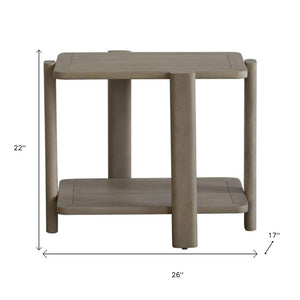 HomeRoots 22" Natural Distressed Solid Wood End Table with Lower Shelf for Rustic Living Room Charm & Versatility 653990