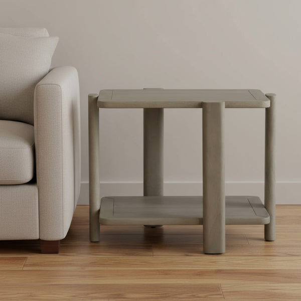 HomeRoots 22" Natural Distressed Solid Wood End Table with Lower Shelf for Rustic Living Room Charm & Versatility 653990