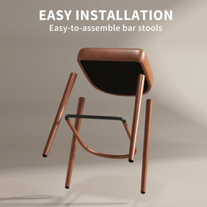 English Elm Backless Blue Fabric Upholstered Counter Stools Set of Two with Padded Seat Footrest W5096P400683