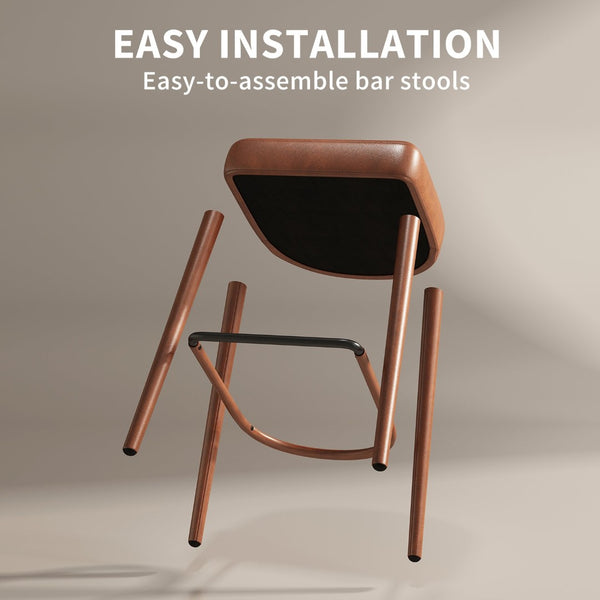 English Elm Backless Blue Fabric Upholstered Counter Stools Set of Two with Padded Seat Footrest W5096P400683