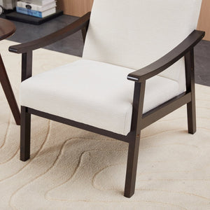 English Elm Medieval-inspired High Back Upholstered Armchair with Solid Wood Legs for Reading Nooks Ancient White W2989P382765