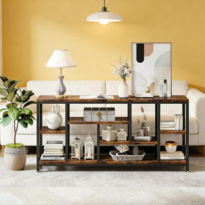 English Elm Coffee Console Table Industrial Metal Frame Vintage Wood Grain 2 Tier Entryway Sofa T3971P449857