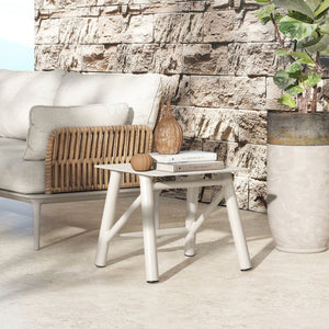 English Elm Jennifer Taylor Home - Atlas Light Beige 19.5" Square Outdoor Patio Side Table – Rust‑Resistant Aluminum, Matte Finish, Stable Design B2719P318948