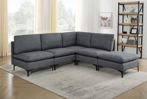 English Elm Linen Upholstered Sectional Sofa with Black Metal Legs Mid-century Modern Living Room Dark Gray B2748S00109