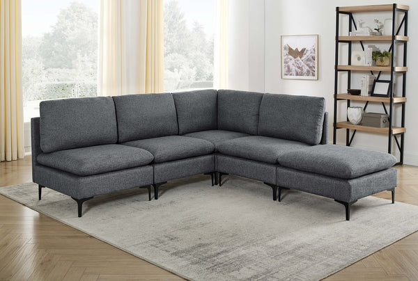 English Elm Linen Upholstered Sectional Sofa with Black Metal Legs Mid-century Modern Living Room Dark Gray B2748S00109