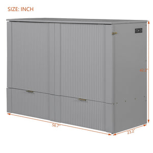 English Elm Full Size Wall Murphy Bed Cabinet with Usb Ports Drawer and Pulley Lift Gray Finish LP100770AAE