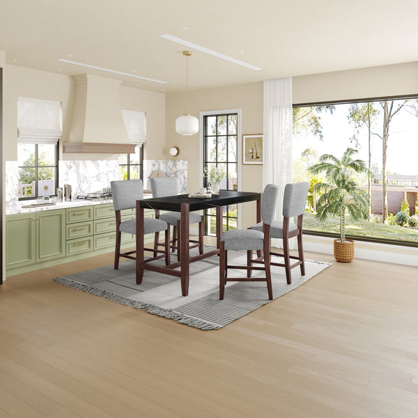 English Elm Counter 47.5-Inch Faux Marble Counter Height Table with Sturdy Rubber Wood Legs, Modern Dining Accent (96) Black N752P269652B