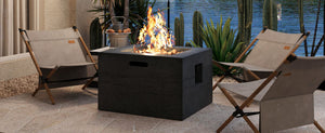 English Elm U_style Mgo Square Propane Fire Pit 40000 Btu Stone Texture Patio Table with Lava Rocks Black N711P410544B