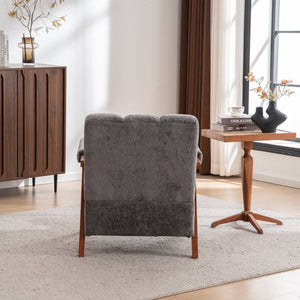 English Elm Mid-century Modern Chenille Lounge Chair Set Oak Frame Cloud Silhouette Living Room Gray W1170S00050