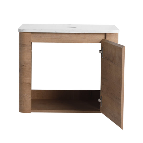 English Elm 24'' Wall-Mounted Bathroom Vanity with Soft-Close Door, Rounded Edges, Plywood Build, Space-Saving Design Imitative Oak W999P348976
