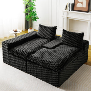 English Elm Black Turtle Velvet Convertible Sofa: Plush Reclining Lounger With Modular Design For Ultimate Comfort W3371S00033