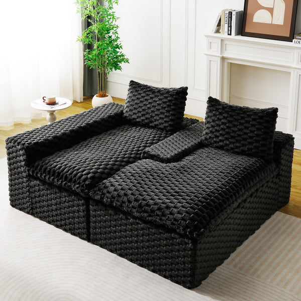 English Elm Black Turtle Velvet Convertible Sofa: Plush Reclining Lounger With Modular Design For Ultimate Comfort W3371S00033