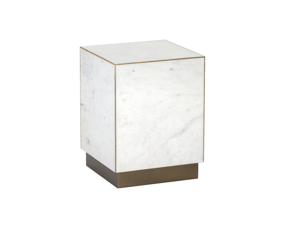 Sunpan Daines End Table - Rustic Elegance with Antique Brass Inlay, Unique Marble Design for Your Space White Marble