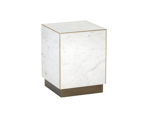 Sunpan Daines End Table - Rustic Elegance with Antique Brass Inlay, Unique Marble Design for Your Space White Marble