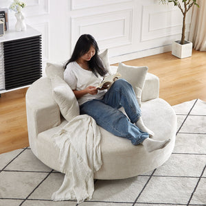 English Elm 55''L Chenille Foam Single Swivel Chair with Plush Backrest Pillow, 360° Smooth Recline for Living Room Lounge Comfort Beige W834S00353
