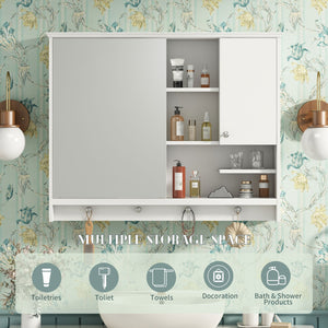 English Elm 36 Inch Wall Mounted Medicine Cabinet with HD Mirror, Adjustable Shelves, Towel Hooks, Modern Style White N710P254924K