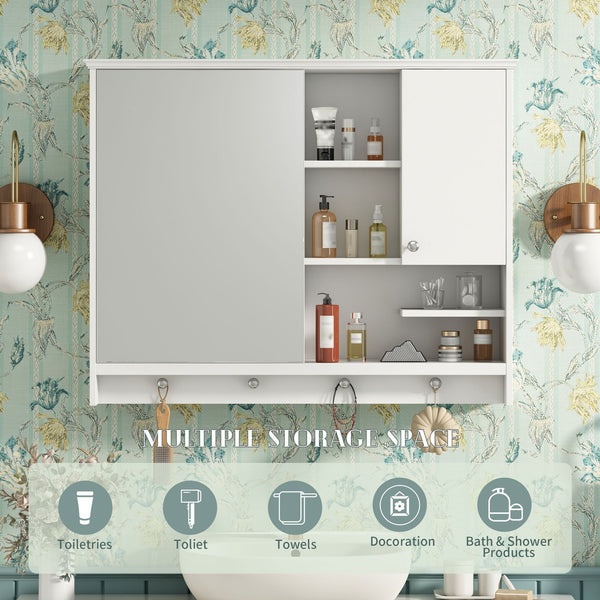 English Elm 36 Inch Wall Mounted Medicine Cabinet with HD Mirror, Adjustable Shelves, Towel Hooks, Modern Style White N710P254924K