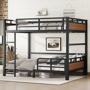 English Elm Full Xl Metal Bunk Bed In Walnut - Versatile Separable Loft Bed With Safety Fence & Strong Frame W1580S00229