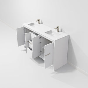 English Elm White Double Bath Vanity With Cultured Marble Top & Stylish Gun Metal Faucet - Elegant Storage Solution B2731P259481-GIGA