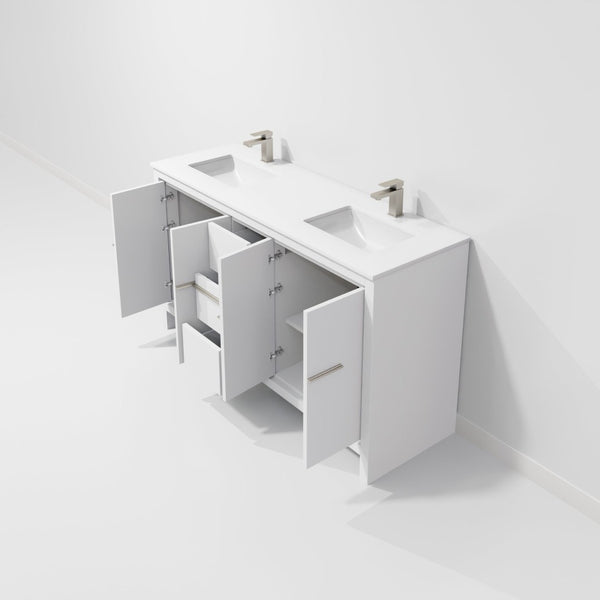 English Elm White Double Bath Vanity With Cultured Marble Top & Stylish Gun Metal Faucet - Elegant Storage Solution B2731P259481-GIGA