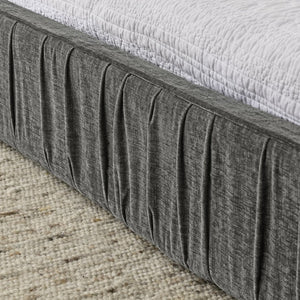 English Elm Queen Upholstered Bed Frame In Soft Grey Chenille With Pleated Design – No Box Spring Needed! W487S00337-GIGA