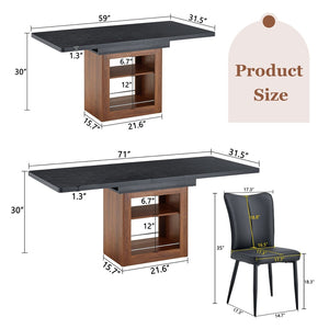 English Elm Expandable Dining Set with Six Pu Leather Chairs Dual Tone Modern Table W1151S04703