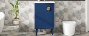 English Elm 20-inch French Style Bathroom Vanity with Integrated Ceramic Sink, Carved Accents & Soft-Close Door Blue N710P330971C