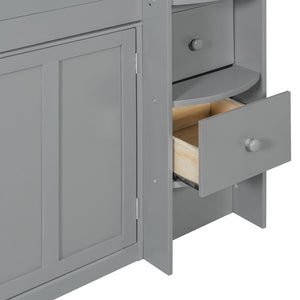 English Elm Twin House Loft Bed with Pull Out Rolling Desk Stair Drawers and Cabinet Storage Gray N820S00072E