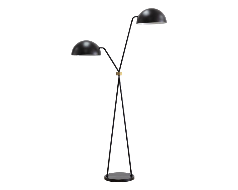 Sunpan Faven Floor Lamp - Modern Dual-Domed Design with Sturdy Iron Base for Stylish Indoor Illumination Black